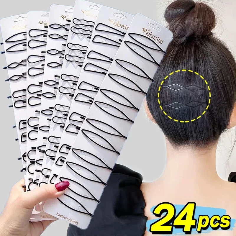 Bobby Pin Bulk - 3/24pcs สีดําง่าย Bobby Hairpins ผู้หญิงที่มองไม่เห็นโลหะหยักสามเหลี่ยมคลิปผม Barrettes