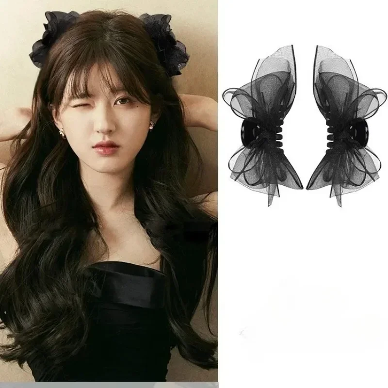 Bobby Pin Bulk - 2pcs Black Matte Bowknot ตาข่ายผมคลิปสาว Hairpin