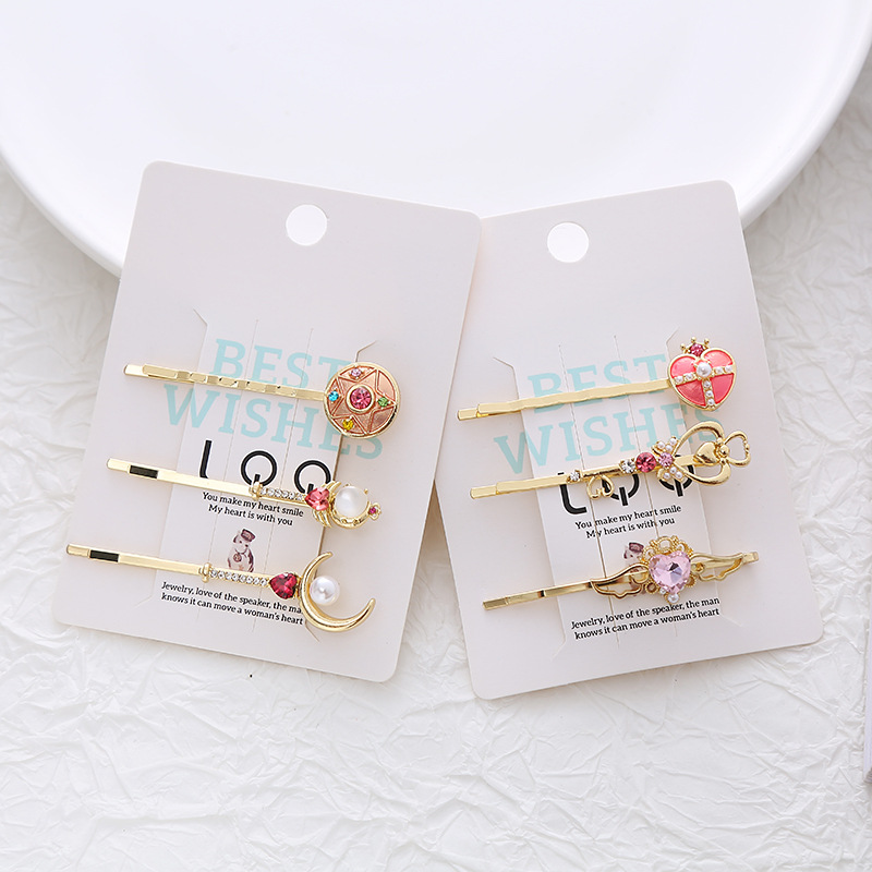 Bobby Pin Bulk - กิ๊บติดผมสาวน้อยเวทมนตร์ ชุด 3 ชิ้น ดีไซน์รูปหัวใจและไม้กายสิทธิ์ กิ๊บติดผมน่ารัก